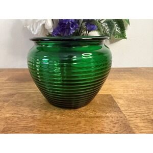 Vintage Green Ribbed Glass Vase Pressed‎ Art Deco Home Decor Floral Display Gift